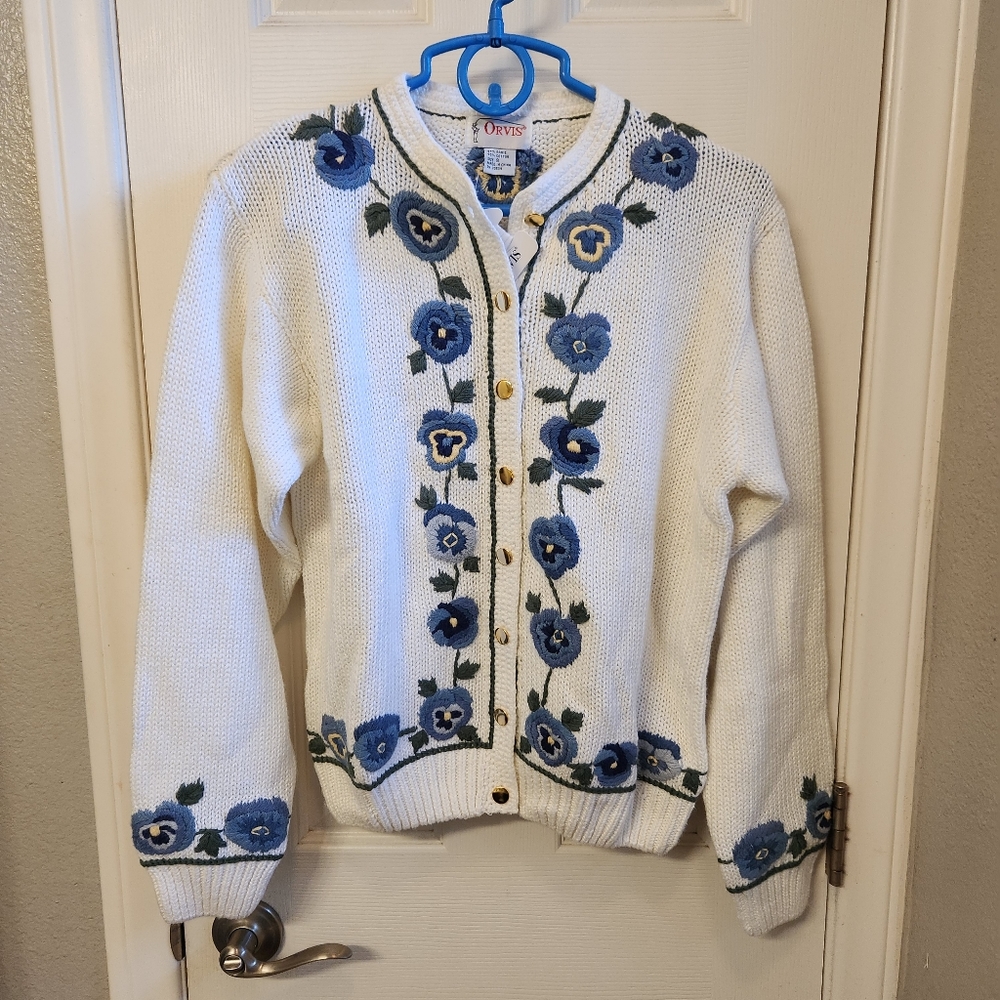 Orvis embroidered cardigan sweater nwt size s
